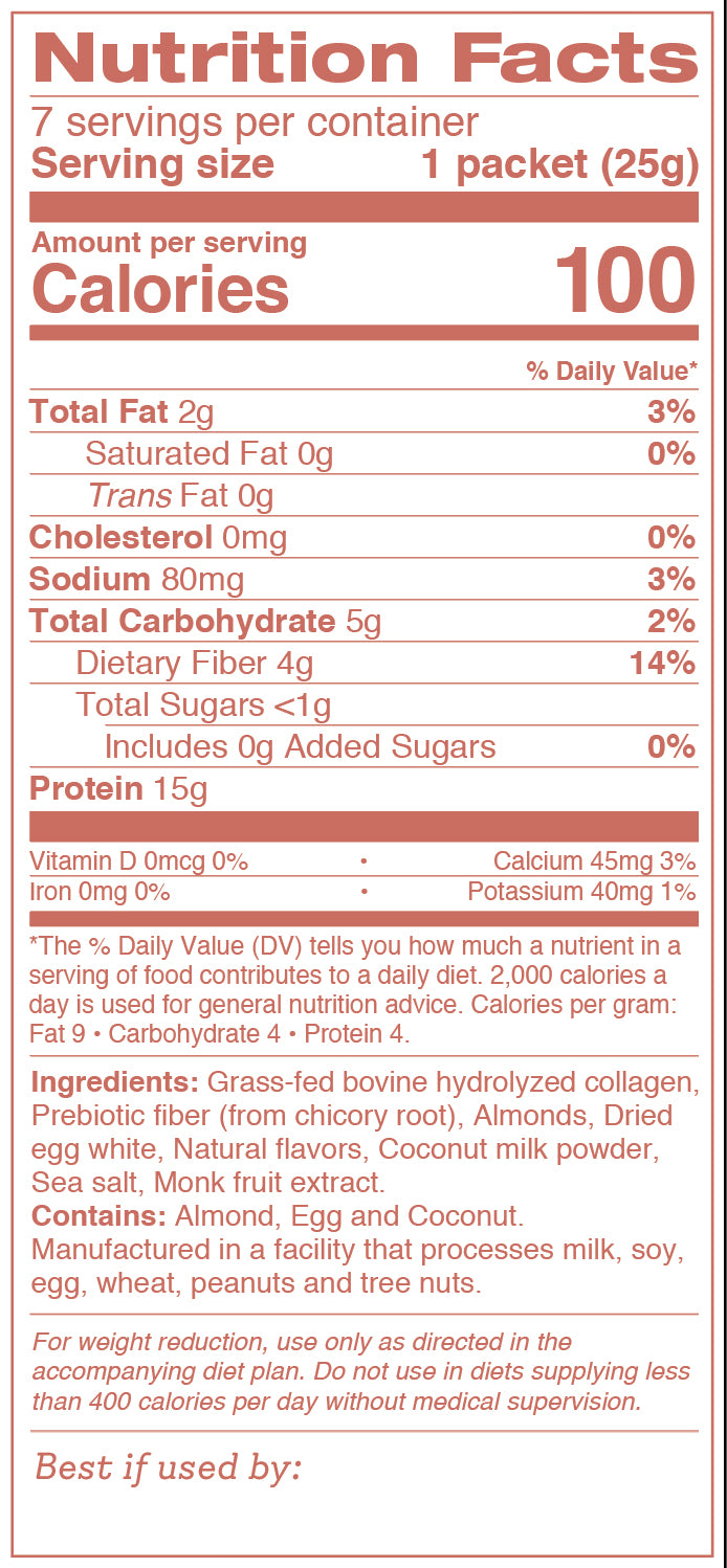 Nutritional Facts of Collagen Shake Vanilla Almond