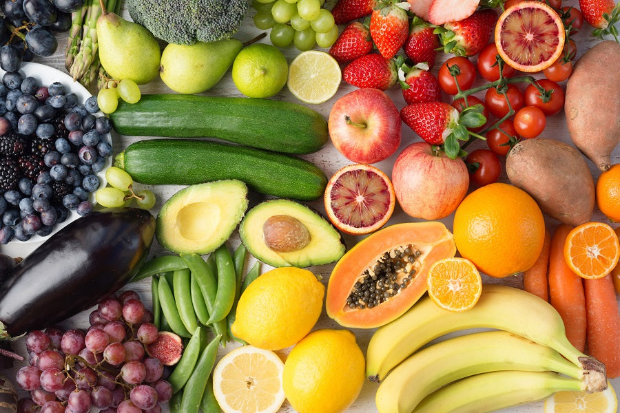 Different colored fruits and vegetables