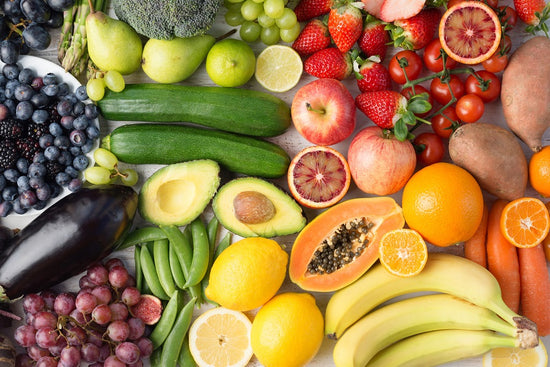 Different colored fruits and vegetables