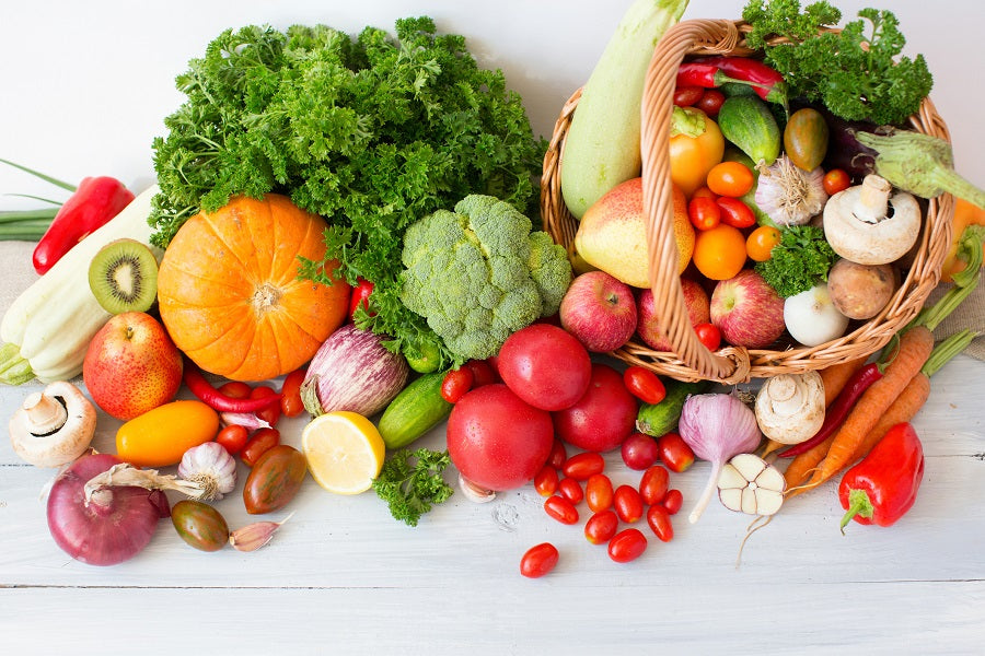 An overflowing basket of vegetables