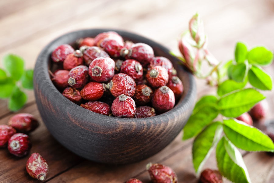 A bowl of red berries