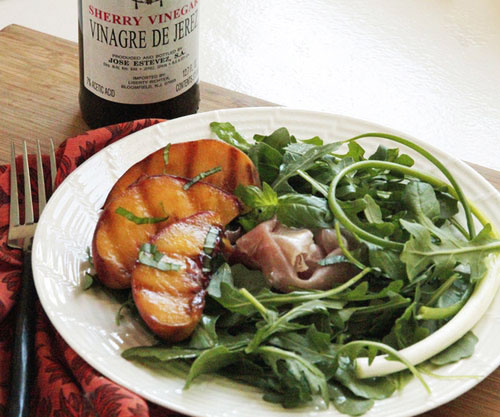Arugula with Grilled Peaches and a Sherry Vinaigrette