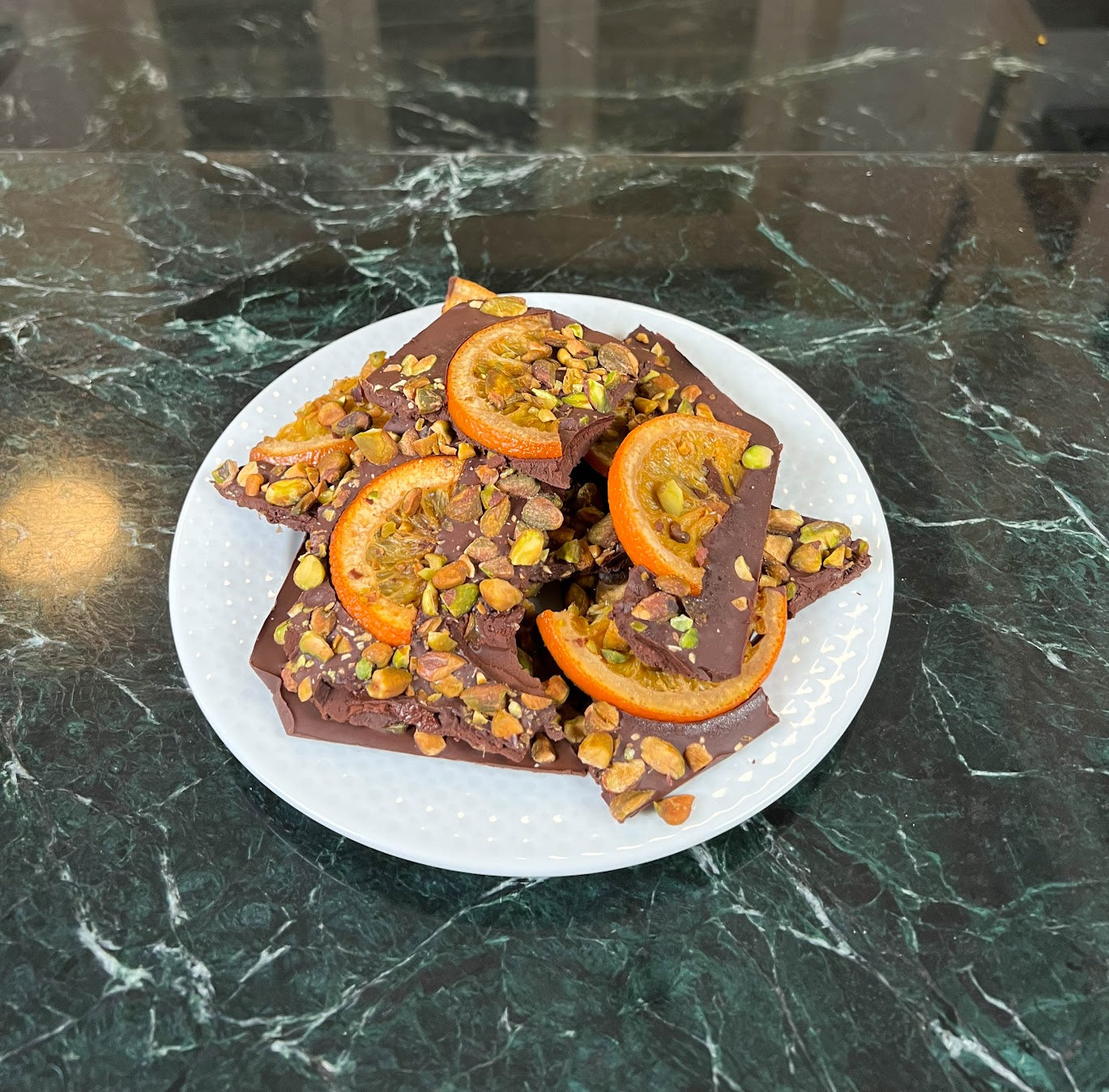 Chocolate Bark with Pistachios and Oranges