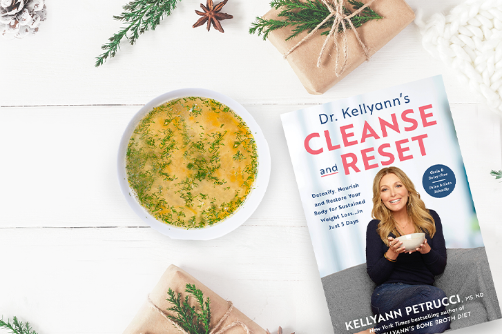 Dr. Kellyann's Cleanse and Reset book with soup