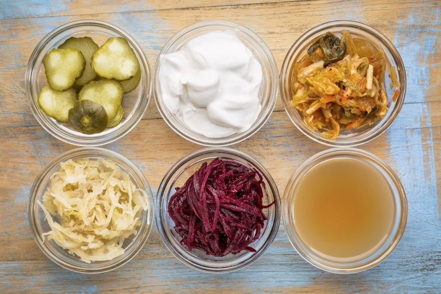Six bowls of fermented foods