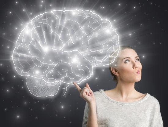 Woman and a glowing brain