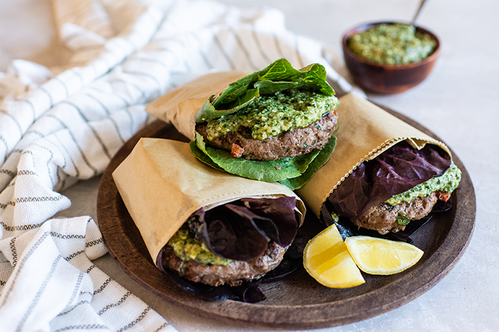 Grilled burgers on a platter