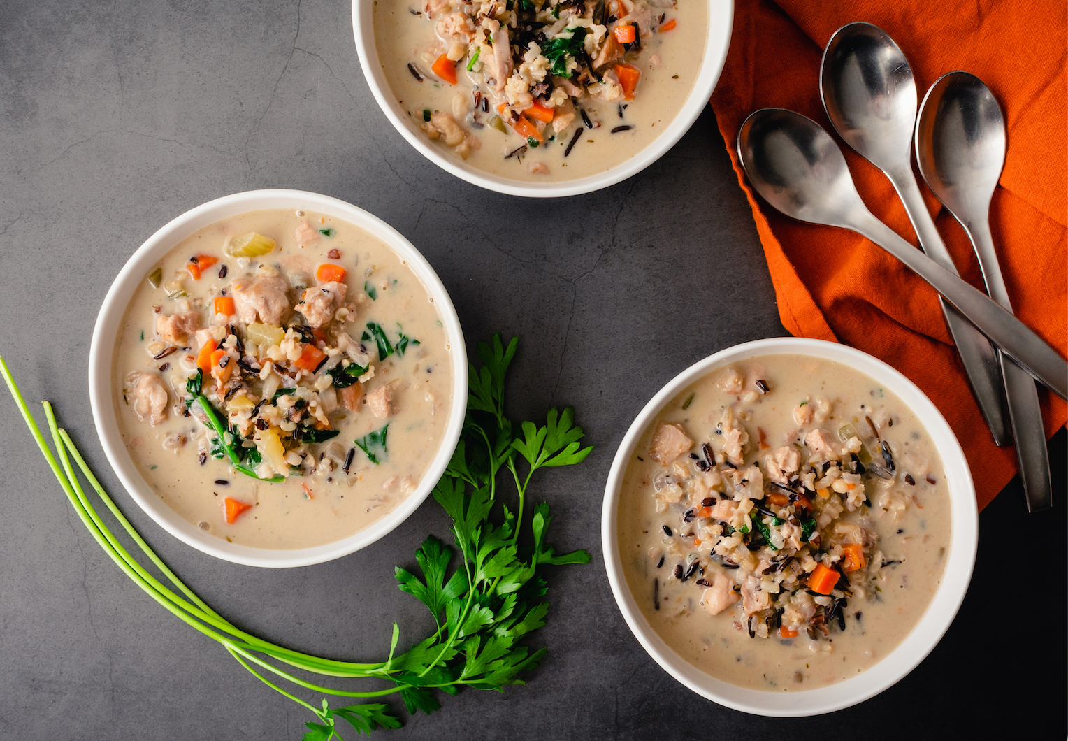 Cream of wild mushroom soup in a bowl