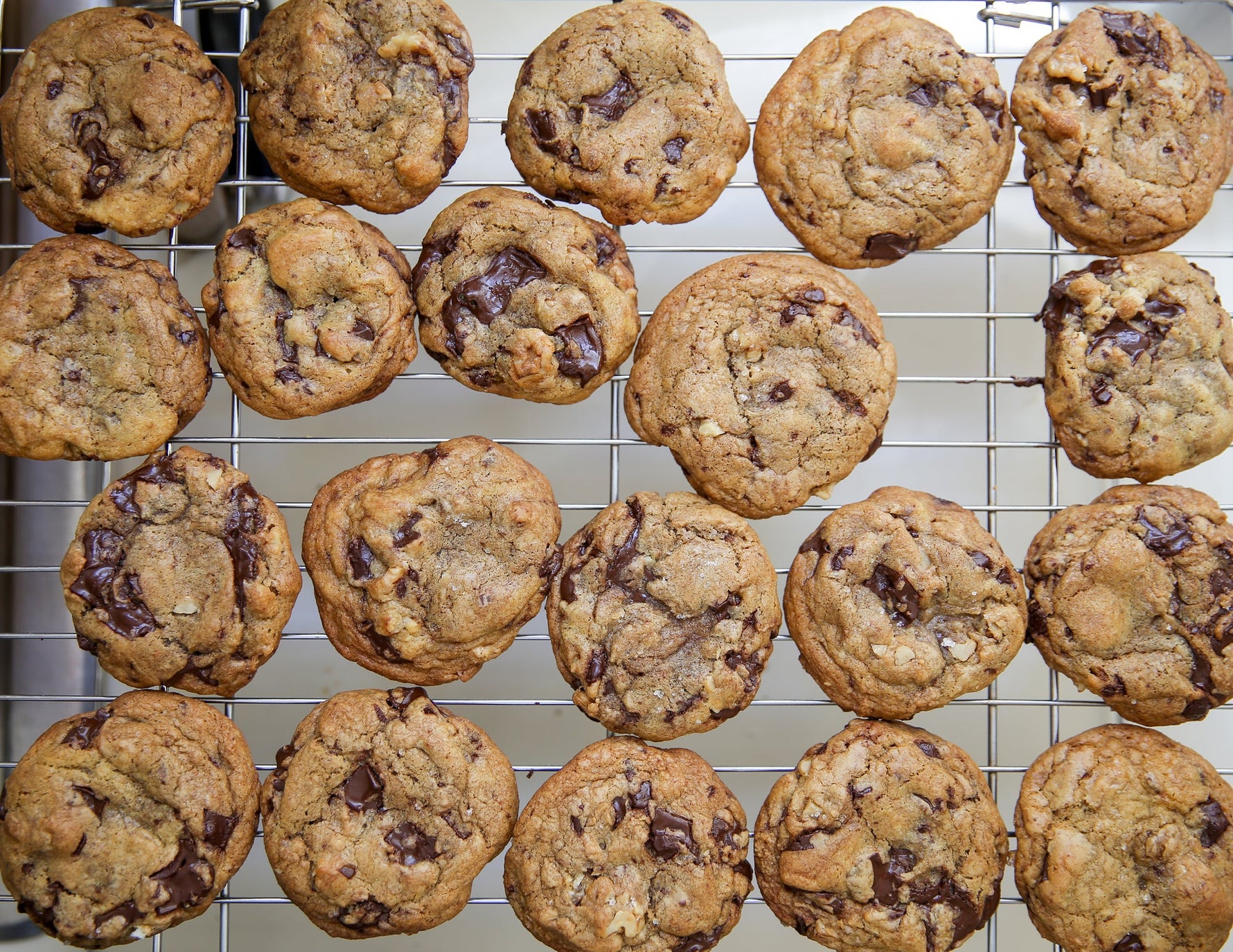 Chocolate cookies on a cooling rack