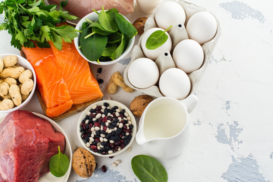 Eggs, salmon, and seasonings