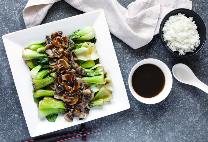 Seared Baby Bok Choy with Mushrooms