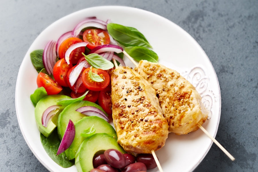 Chicken and vegetables on a plate