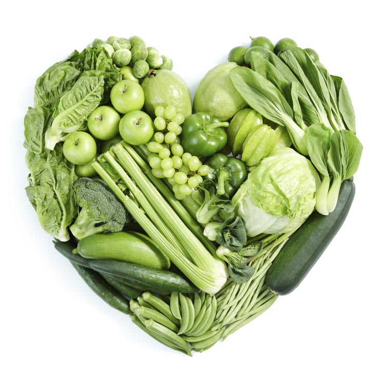 A heart made out of green vegetables to make vegan bone broth
