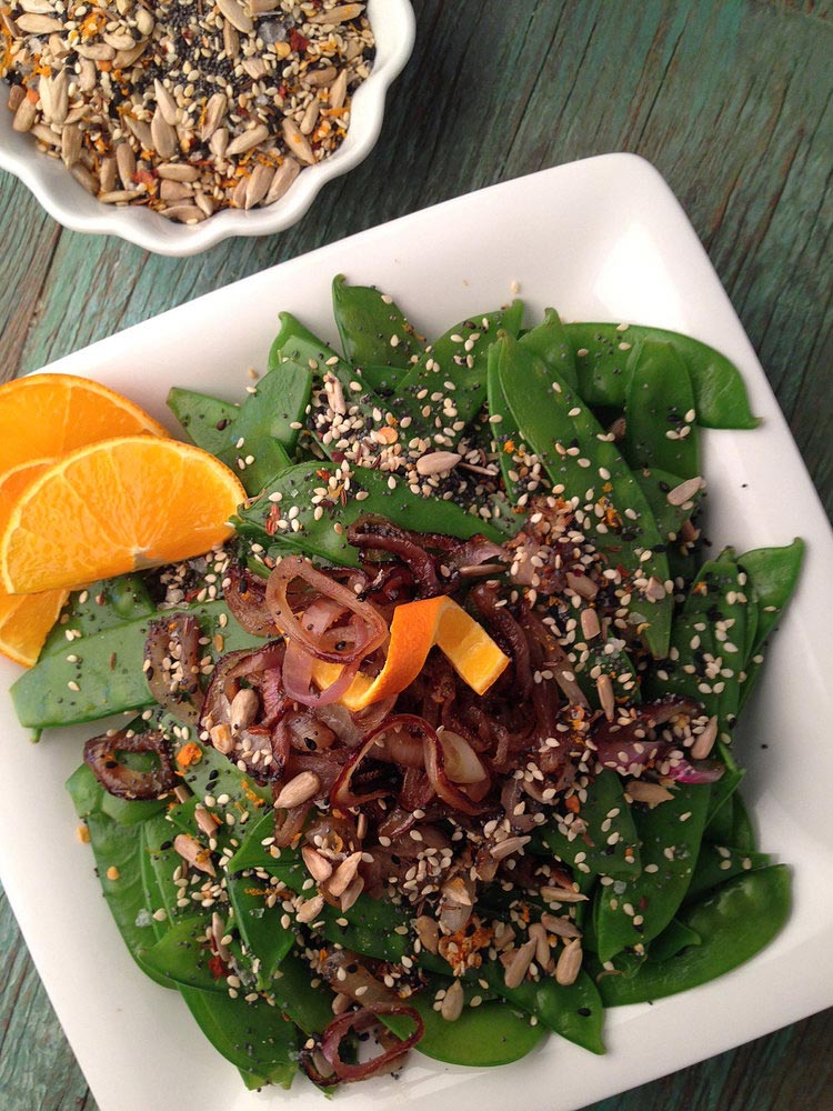 Chinese Snow Peas with “Bird Seed” Spice Mix