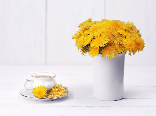 flowers next to tea