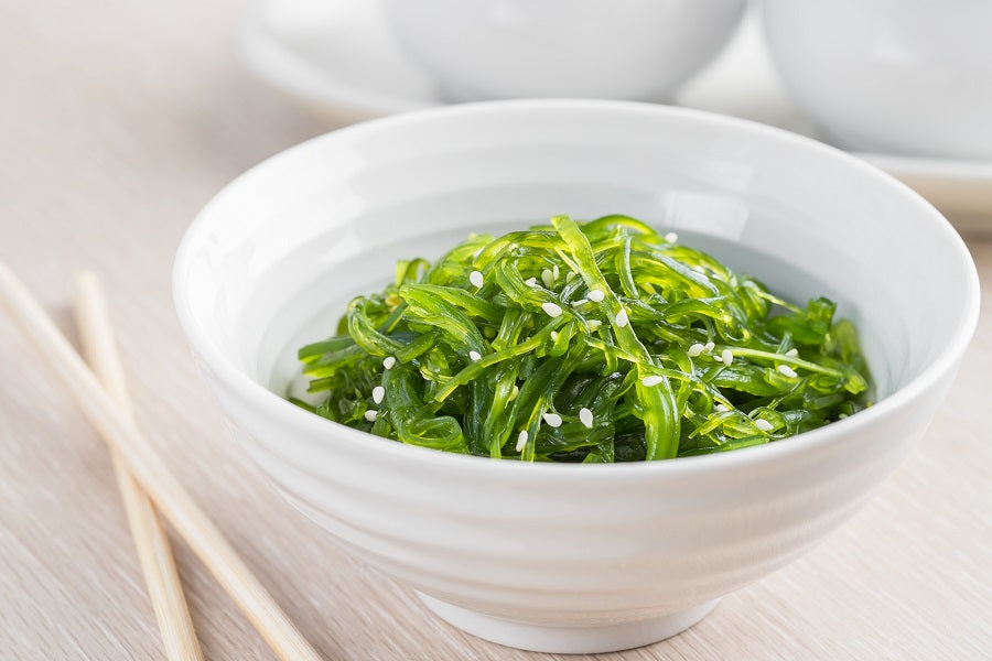 White bowl with kelp