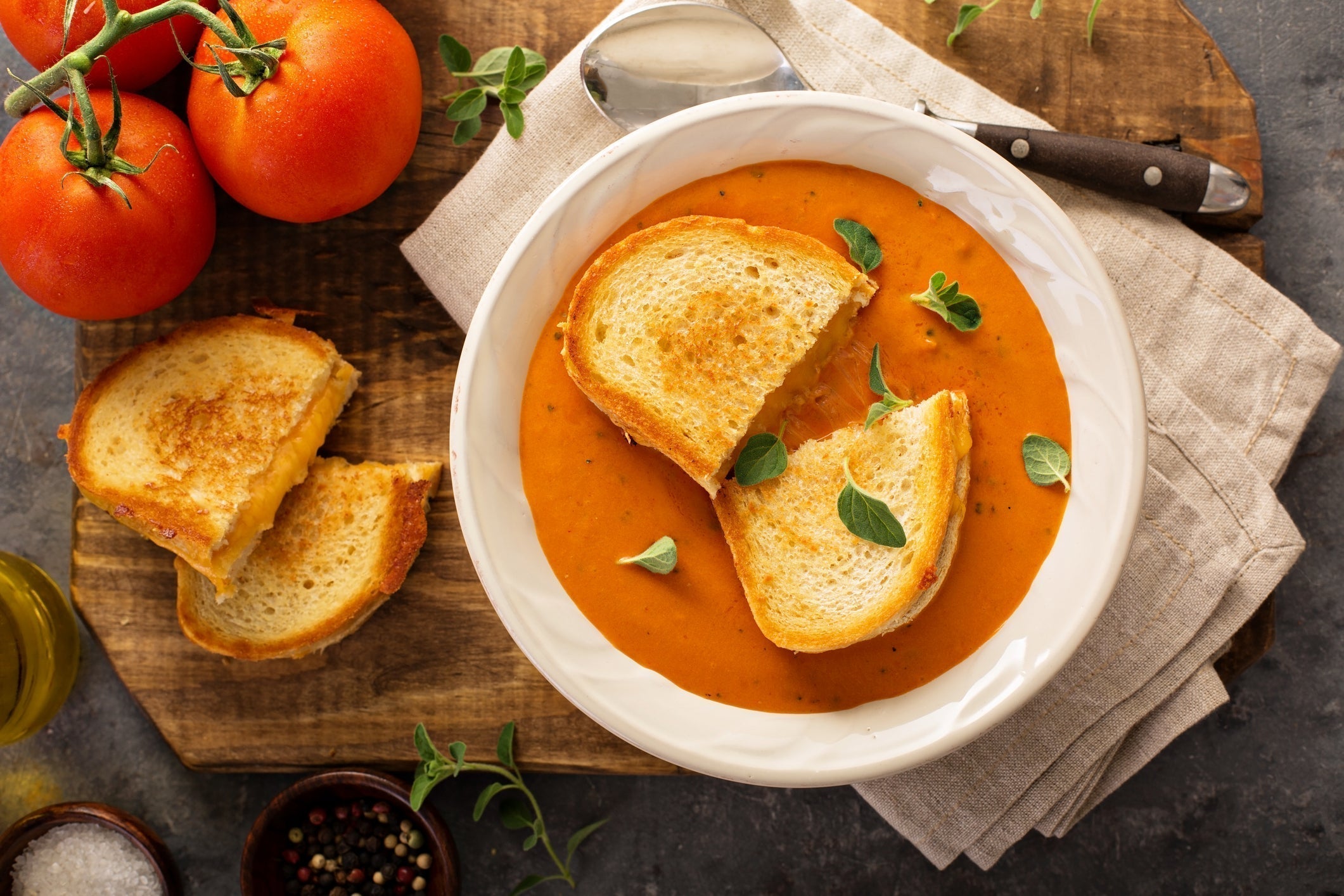 Tuscan Tomato Soup with Grilled Cheese
