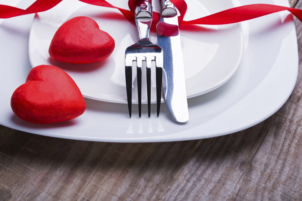 Red hearts on a white plate