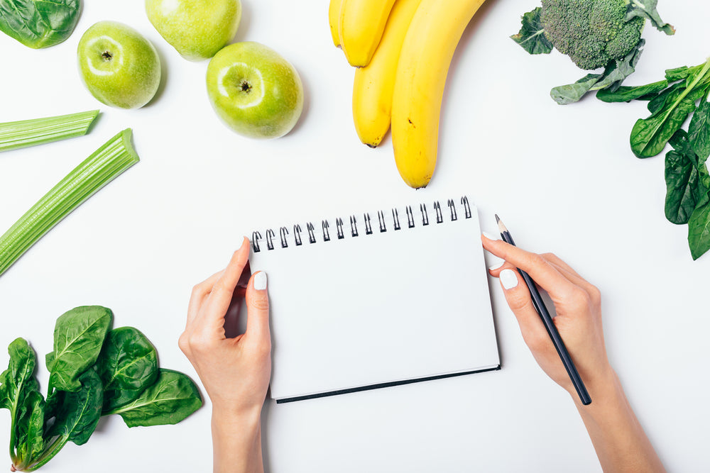 notepad with fruits