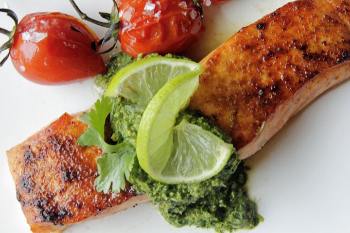 Southwester salmon and cilantro pesto