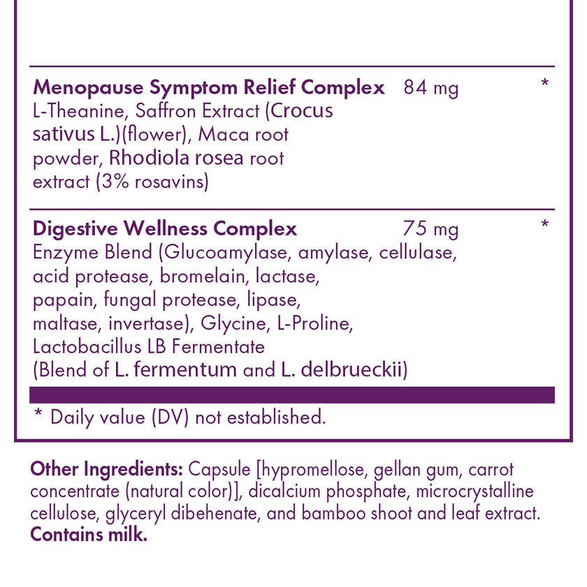 Dr. Kellyann &ME Peri + Menopause Supplement Facts