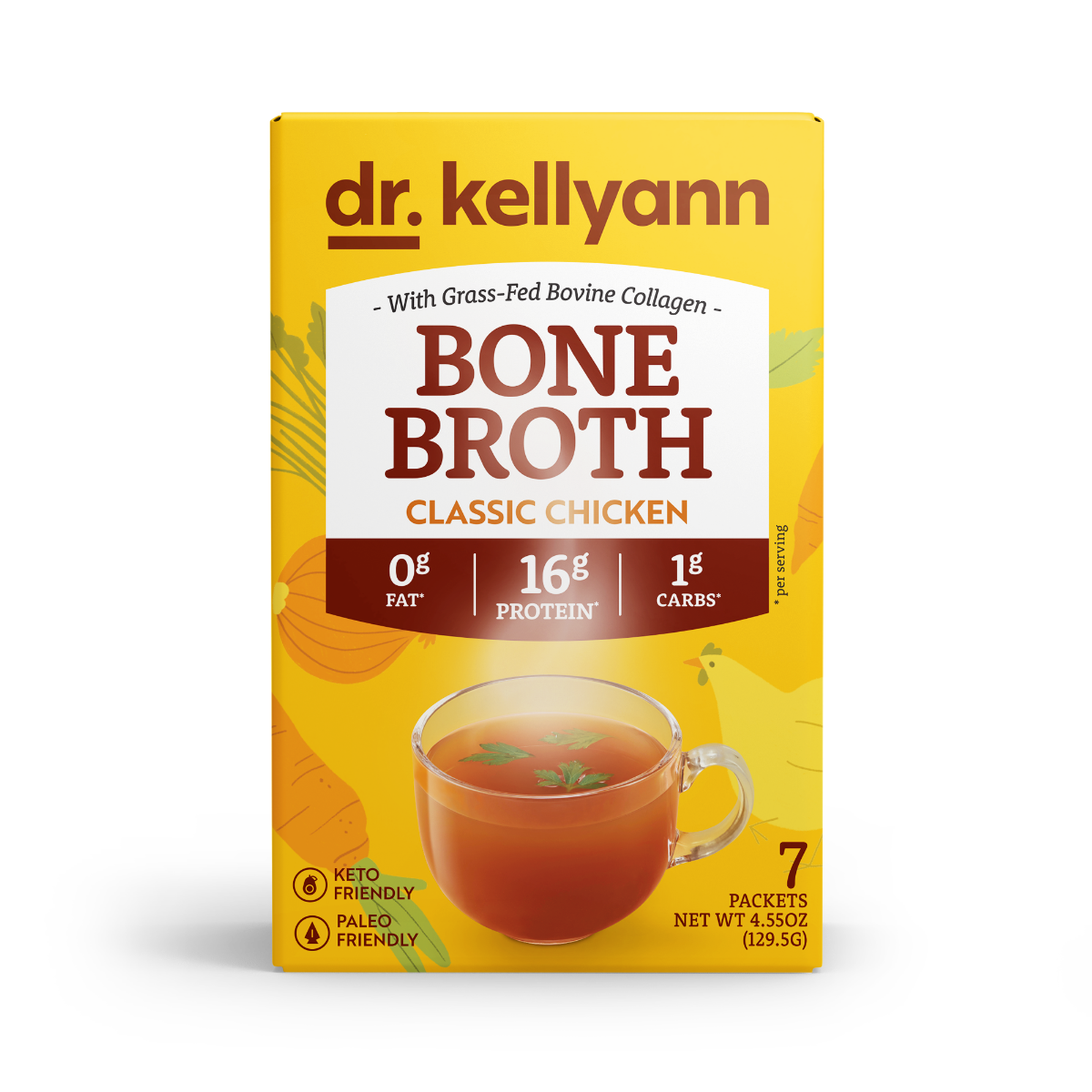 Box of Dr. Kellyann Bone Broth Classic Chicken on a white background