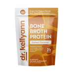 Dr. Kellyann Bone Broth Protein package in salted caramel flavor on a white background