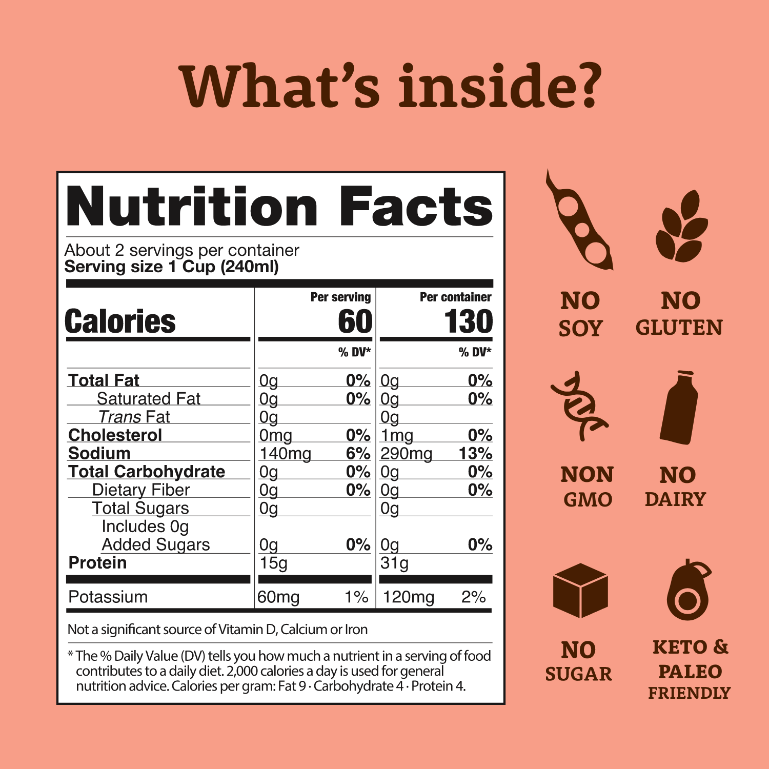 Bone Broth Liquid - Classic Beef Low Sodium Nutrition Facts and Content
