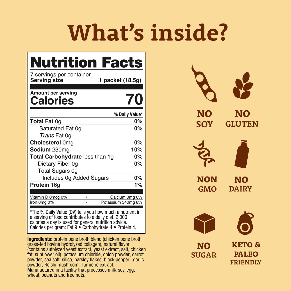 Dr. Kellyann Classic Chicken Bone Broth Nutrition Facts and Content