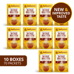 Multiple boxes of Dr. Kellyann Bone Broth with a 'New & Improved Taste' label.