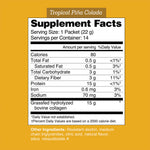 Supplement facts label for Tropical Pián Colada on a yellow background