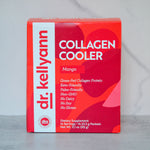 Box of Dr. Kellyann Collagen Cooler Mango supplement on a gray background