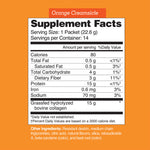 Supplement facts label for Orange Creamsicle flavor on an orange background