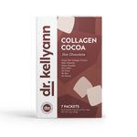 Box of Dr. Kellyann Collagen Cocoa Hot Chocolate on a white background