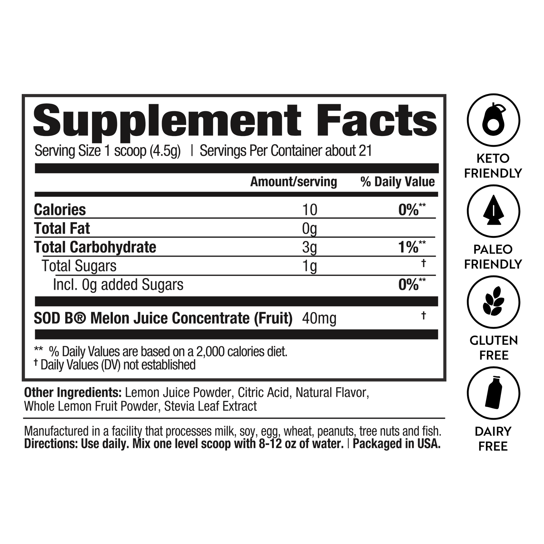 Lemon Sips Supplement Facts