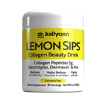 Dr. Kellyann Lemon Sips collagen beauty drink container on a white background