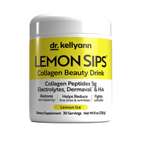 Dr. Kellyann Lemon Sips collagen beauty drink container on a white background