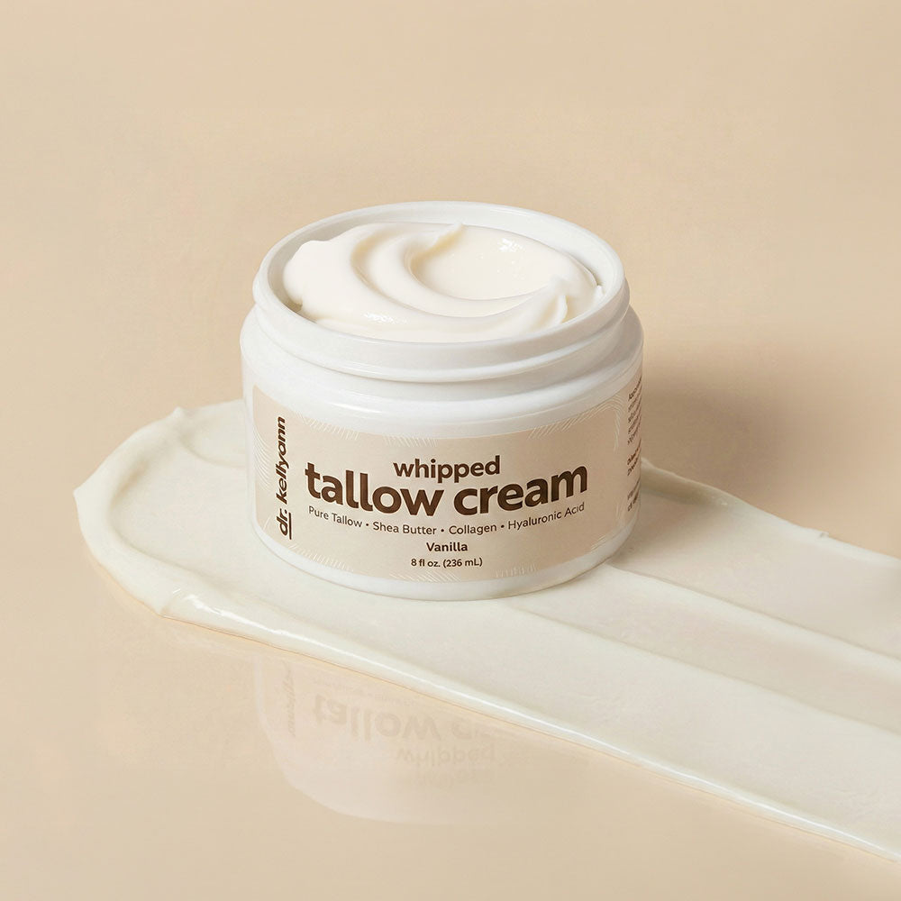 Applying whipped tallow face cream for deep hydration
