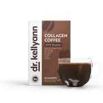 Collagen coffee package with a cup of coffee on a white background