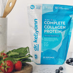 Complete Collagen Protein Package next to strawberries and cooking elements 
