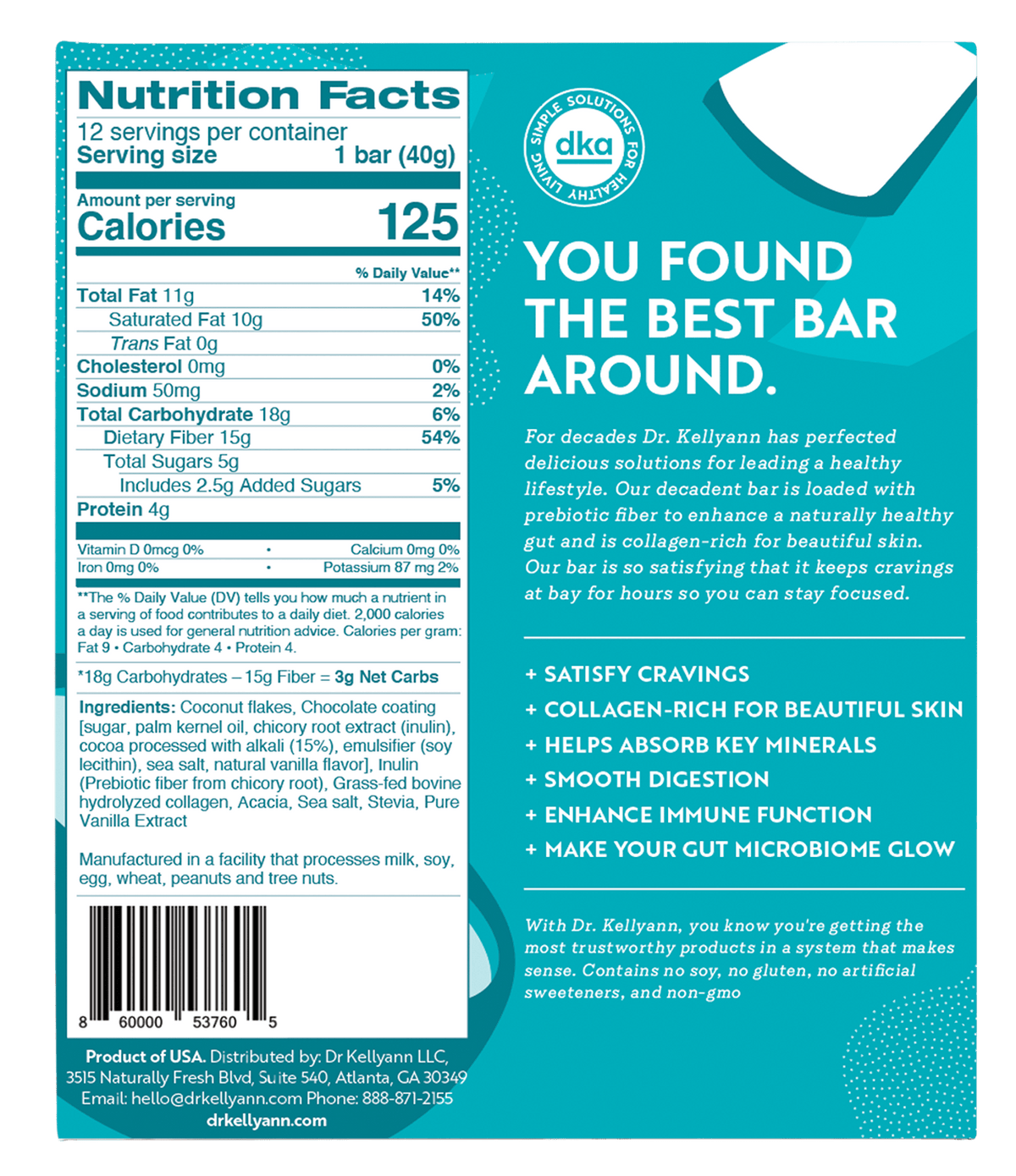 Collagen Fiber Bar in Chocolate Coconut Dr. Kellyann