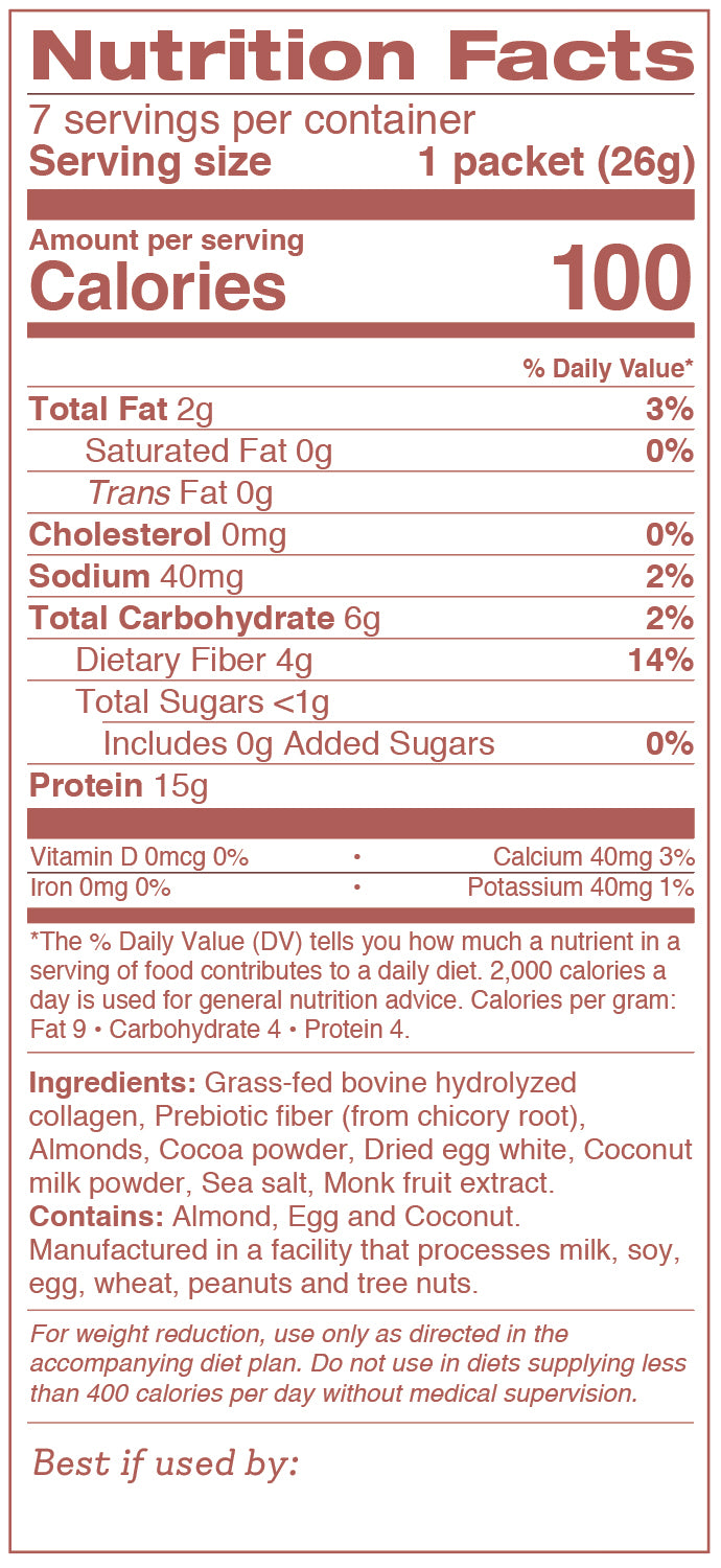 Chocolate Almond Collagen Shake Nutritional Information