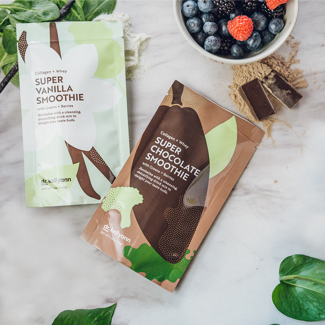 One package of Super Chocolate Smoothie and another of Super Vanilla Smoothie